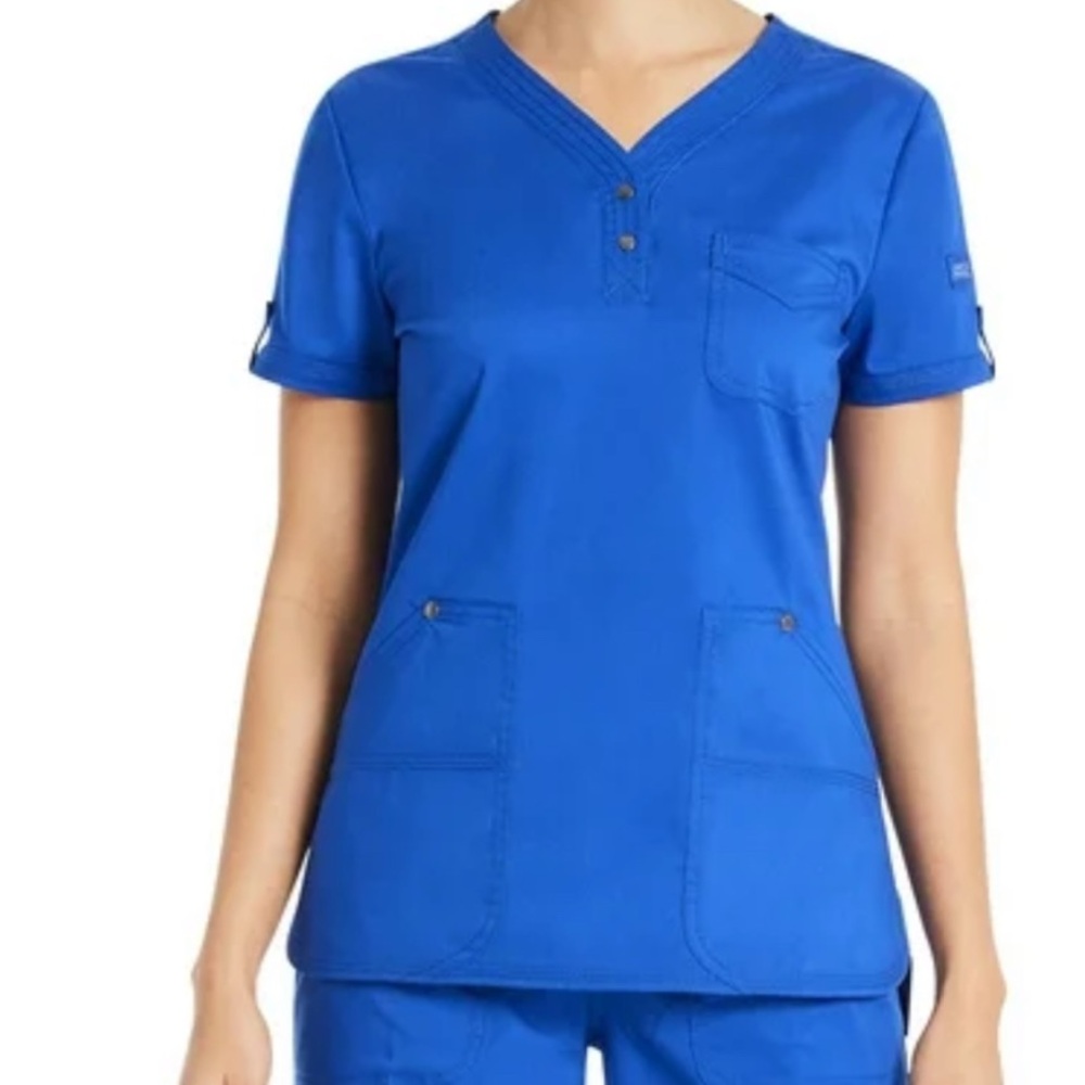 Nwt Dickies Women's V-Neck Blue snap front scrub top